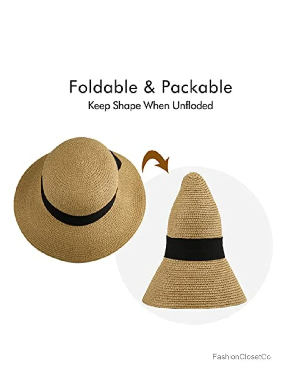 Wide Brim Foldable Straw Sun Hat with UPF 50